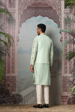 Load image into Gallery viewer, Viridian Fern Raw Silk Embroidered Kurta Bundi Set