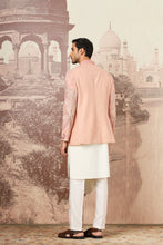 Load image into Gallery viewer, Peach Desert Linen Embroidered Bandhgala Set