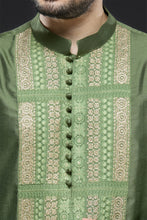 Load image into Gallery viewer, Mehendi Green Panel Design Kurta Set