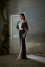 Load image into Gallery viewer, Black skirt and jacket set with an ivory corset