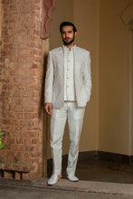 Load image into Gallery viewer, IVORY RAW SILK SHORT EMBROIDERED JACKET WITH VEST AND PANT