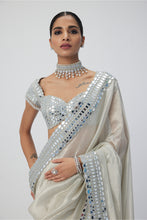Load image into Gallery viewer, Silver Shimmer Organza saree set
