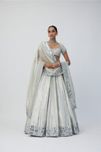 Load image into Gallery viewer, Silver Shimmer Organza Linear Lehenga Set