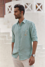 Load image into Gallery viewer, Teal Tree Embroidery Tropical Shirt