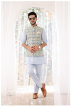Load image into Gallery viewer, Sky Blue Floral Printed Kurta Bundi Set