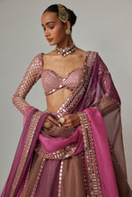 Load image into Gallery viewer, MUD MAUVE MULTICOLOR LEHENGA WITH ELBOW SLEEVE BLOUSE