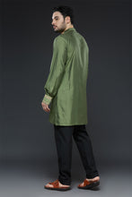 Load image into Gallery viewer, Mehendi Green Panel Design Kurta Set