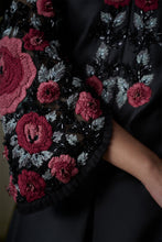 Load image into Gallery viewer, Floral embroidered black long dress with a short jacket and trouser