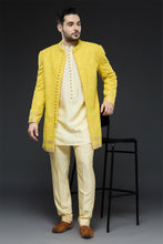 Load image into Gallery viewer, Mustard Threadwork Sherwani Jacket Set