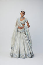 Load image into Gallery viewer, Silver Shimmer Organza Linear Lehenga Set