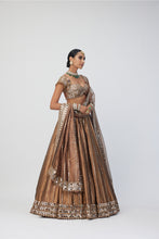 Load image into Gallery viewer, Copper Shimmer Organza Linear Lehenga Set
