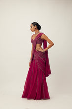Load image into Gallery viewer, Ruby Red Pre Draped Crystal Embellished Saree Set