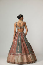 Load image into Gallery viewer, CRANBERRY MULTICOLOR LINEAR FLOWER LEHENGA SET WITH SQUARE NECK BLOUSE