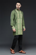 Load image into Gallery viewer, Mehendi Green Panel Design Kurta Set