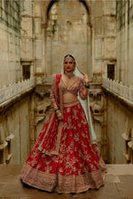 Load image into Gallery viewer, Red Raw Silk Lehenga With Multi-Bead Work