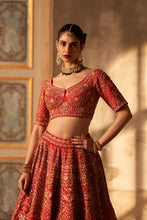Load image into Gallery viewer, Red Raw Silk Double Dupatta Lehenga Set