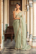 Load image into Gallery viewer, green organza saree