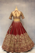 Load image into Gallery viewer, Maroon Raw Silk Double Dupatta Lehenga Set