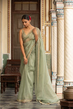 Load image into Gallery viewer, green organza saree