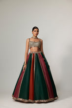 Load image into Gallery viewer, CRANBERRY MULTICOLOR LINEAR LEHENGA WITH SQUARE NECK BLOUSE