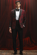 Load image into Gallery viewer, Red and Black Jaquard Patchwork Tuxedo