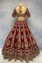 Load image into Gallery viewer, Maroon Raw Silk Double Dupatta Lehenga Set