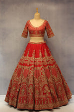Load image into Gallery viewer, Red Raw Silk Double Dupatta Lehenga Set