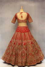 Load image into Gallery viewer, Red Raw Silk Double Dupatta Lehenga Set