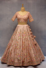 Load image into Gallery viewer, Peach Raw Silk Double Dupatta Lehenga Set