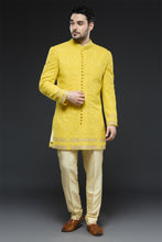Load image into Gallery viewer, Mustard Threadwork Sherwani Jacket Set