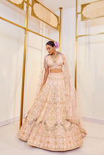 Load image into Gallery viewer, Shivsagar pink - Glamorous Rose Raw Silk Zardosi Bridal Lehenga Set
