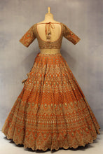 Load image into Gallery viewer, Rust Raw Silk Double Dupatta Lehenga Set