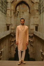 Load image into Gallery viewer, Peach Geometric Sherwani With Kurta & Trouser Set