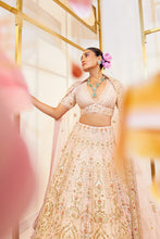 Load image into Gallery viewer, Shivsagar pink - Glamorous Rose Raw Silk Zardosi Bridal Lehenga Set
