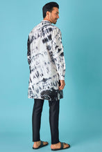 Load image into Gallery viewer, Monochrome Beauty: White and Black Tie-Dye Pure Linen Kurta with Mirror and Dori Embroidery