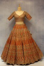 Load image into Gallery viewer, Rust Raw Silk Double Dupatta Lehenga Set