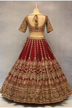 Load image into Gallery viewer, Maroon Raw Silk Double Dupatta Lehenga Set