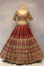 Load image into Gallery viewer, Maroon Raw Silk Double Dupatta Lehenga Set