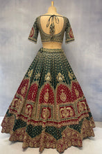 Load image into Gallery viewer, Green Raw Silk Double Dupatta Lehenga Set