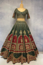 Load image into Gallery viewer, Green Raw Silk Double Dupatta Lehenga Set