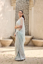 Load image into Gallery viewer, Sky Blue Organza Sequins, Embroidery Square Neck Hand Pre-draped Saree Set