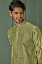 Load image into Gallery viewer, Olive Allure: Olive Green Chanderi Kurta with All Over Resham Motifs