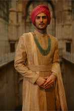 Load image into Gallery viewer, Salmon Matka Sherwani Beige Kurta Churidar Set