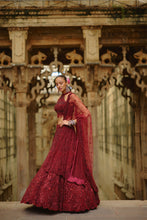Load image into Gallery viewer, Burgundy Lehenga Choli Dupatta Set