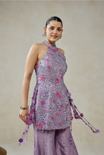 Load image into Gallery viewer, Mauve Sharara Trouser With Multiresham Halter Neck Kurta Set