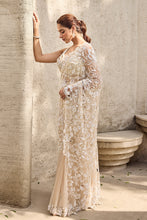 Load image into Gallery viewer, Ivory Organza, Georgette Pearls, Embroidery Scoop Hand Pre-draped Saree Set