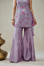 Load image into Gallery viewer, Mauve Sharara Trouser With Multiresham Halter Neck Kurta Set