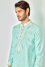Load image into Gallery viewer, Sky Blue Symphony: Chanderi Silk Kurta with Resham Embroidery, Sequins, Mirror, Dori, and Lurex