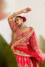 Load image into Gallery viewer, Daraksha - Divine Sangria Raw Silk Zardosi Bridal Lehenga Set