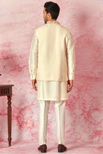Load image into Gallery viewer, Cream Silk Kurta Bundi Set with Resham Floral Embroidery